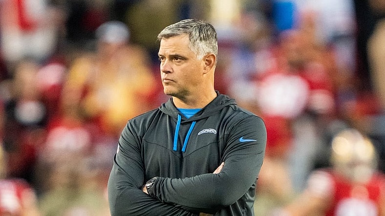 November 13, 2022; Santa Clara, California, USA; Los Angeles Chargers offensive coordinator Joe Lombardi before the game against the San Francisco 49ers at Levi's Stadium. Mandatory Credit: Kyle Terada-USA TODAY Sports
