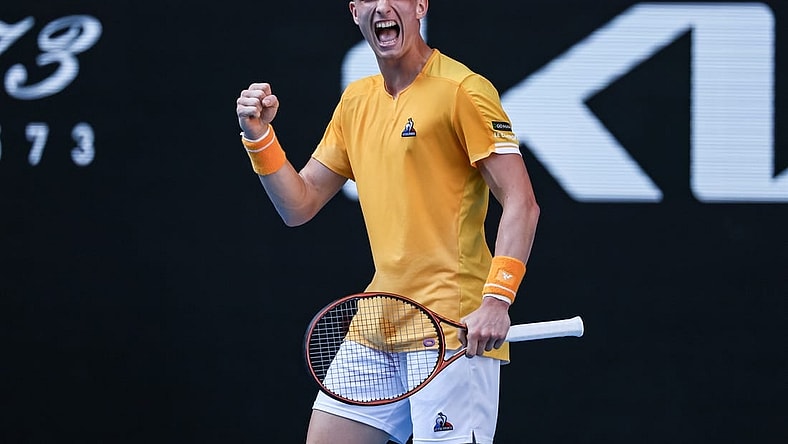Jan 22, 2023; Melbourne, VICTORIA, Australia; Jiri Lehecka from the Czech Republic during his fourth round match against Felix Auger-Aliassime from Canada on day seven of the 2023 Australian Open tennis tournament at Melbourne Park. Mandatory Credit: Mike Frey-USA TODAY Sports