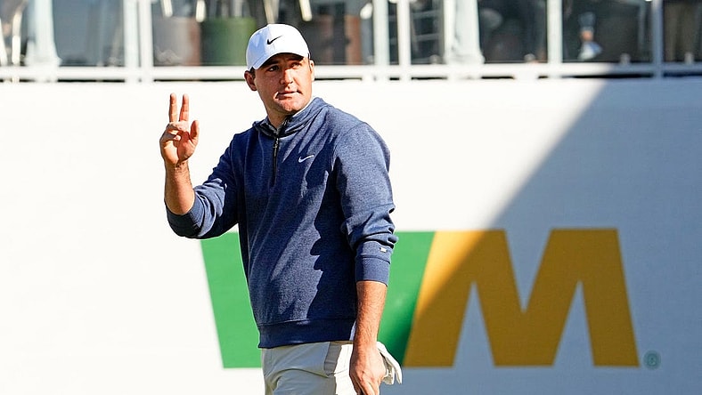 Feb 8, 2023; Scottsdale, AZ, USA; Defending champion Scottie Scheffler reacts after making his putt on the 16th hole in the Annexus Pro-Am during the WM Phoenix Open at TPC Scottsdale. Mandatory Credit: Rob Schumacher-Arizona Republic

Pga Wm Phoenix Open Pro Am