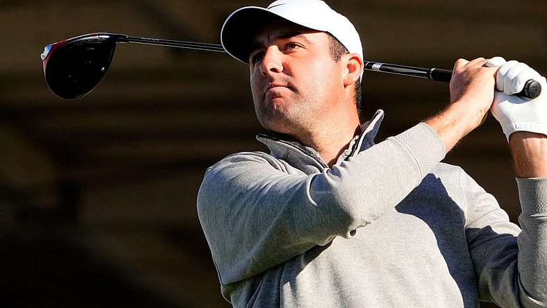 Feb 10, 2023; Scottsdale, AZ, USA; Scottie Scheffler plays his tee shot on the 10th hole during round two at TPC Scottsdale. Mandatory Credit: Rob Schumacher-Arizona Republic

Pga Wm Phoenix Open Round Two