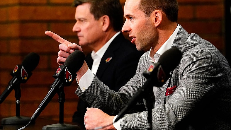 Jonathan Gannon is introduced as the new head coach of the Arizona Cardinals during a news conference at the Cardinals training facility in Tempe on Feb. 16, 2023.

Nfl New Arizona Cardinals Head Coach Jonathan Gannon