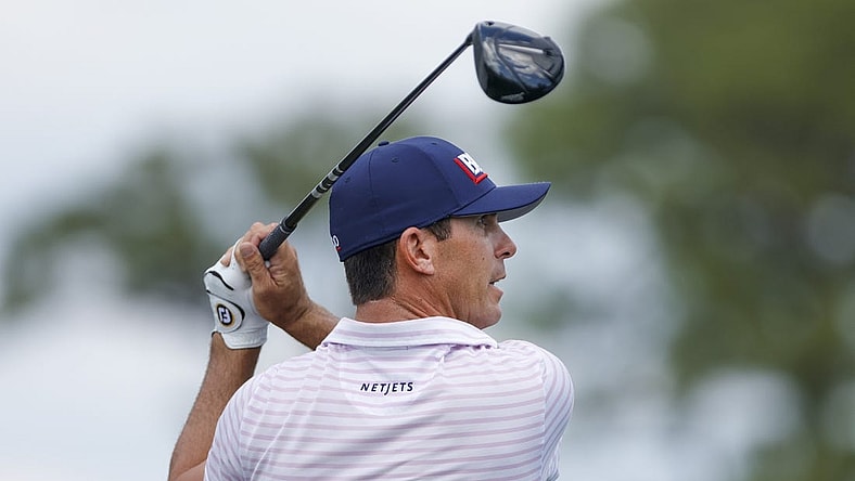 Feb 23, 2023; Palm Beach Gardens, Florida, USA; Billy Horschel plays his shot from the ninth tee during the first round of the Honda Classic golf tournament. Mandatory Credit: Sam Navarro-USA TODAY Sports