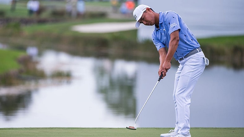 Justin Suh putts on the 17th green during the second round of the Honda Classic at PGA National Resort & Spa on Friday, February 24, 2023, in Palm Beach Gardens, FL.