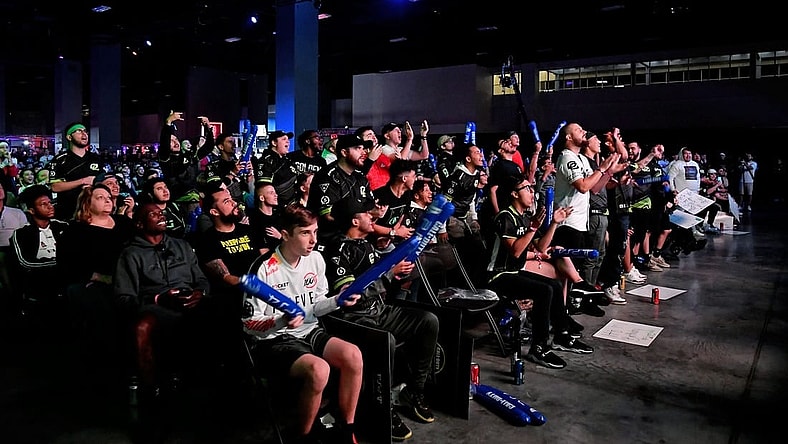 Jul 20, 2019; Miami Beach, FL, USA; Fans cheer during game play between Luminosity and Optic Gaming in the Call of Duty League Finals e-sports event at Miami Beach Convention Center. Mandatory Credit: Jasen Vinlove-USA TODAY Sports