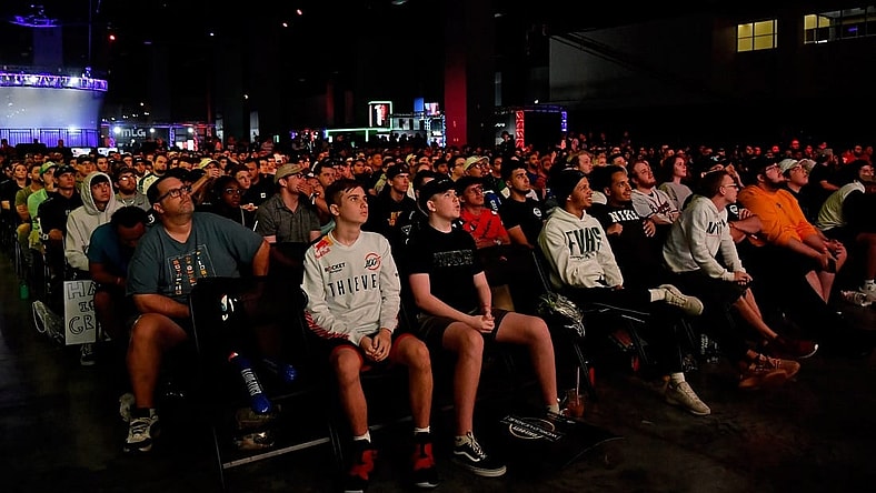 Jul 21, 2019; Miami Beach, FL, USA; Fans watch the gameplay between Reciprocity and GEN.G during the Call of Duty League Finals e-sports event at Miami Beach Convention Center. Mandatory Credit: Jasen Vinlove-USA TODAY Sports
