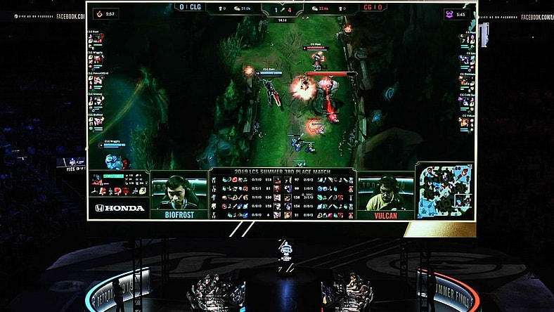 Aug 24, 2019; Detroit, MI, USA; Clutch Gaming and Counter Logic Gaming during the LCS Summer Finals event at Little Caesars Arena. Mandatory Credit: Tim Fuller-USA TODAY Sports