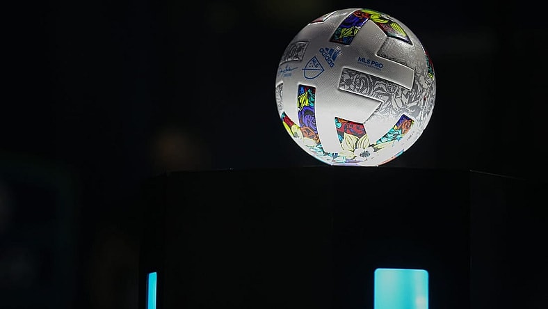 A Major League Soccer ball sits on a podium ahead of the eMLS Cup tournament at the Moody Theater on March 13, 2022. The eMLS Cup is the championship tournament that determines which player is the best FIFA esports player in North America.

Aem Sxsw Emls Cup 1