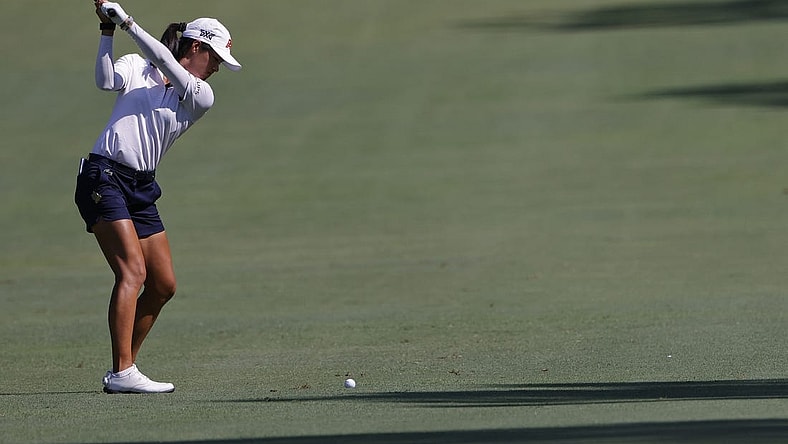 Jun 2, 2022; Southern Pines, North Carolina, USA; Celine Boutier hits an approach shot on the seventeenth hole during the first round of the U.S. Women's Open. Mandatory Credit: Geoff Burke-USA TODAY Sports