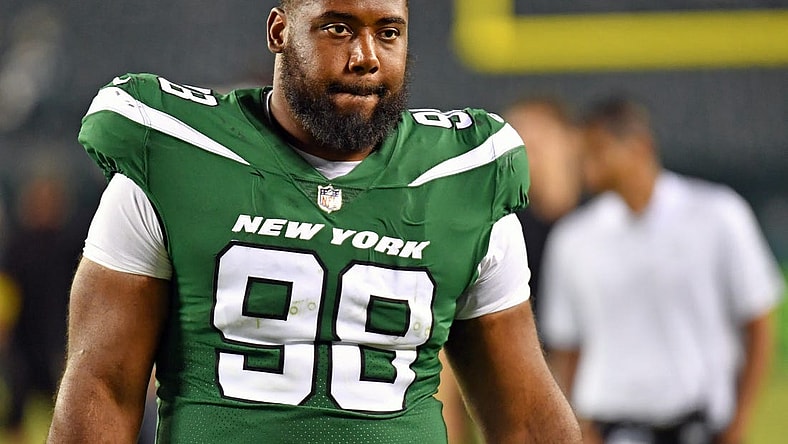 Aug 12, 2022; Philadelphia, Pennsylvania, USA; New York Jets defensive tackle Sheldon Rankins (98) against the Philadelphia Eagles at Lincoln Financial Field. Mandatory Credit: Eric Hartline-USA TODAY Sports