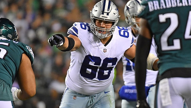 Oct 16, 2022; Philadelphia, Pennsylvania, USA; Dallas Cowboys guard Connor McGovern (66) against the Philadelphia Eagles at Lincoln Financial Field. Mandatory Credit: Eric Hartline-USA TODAY Sports