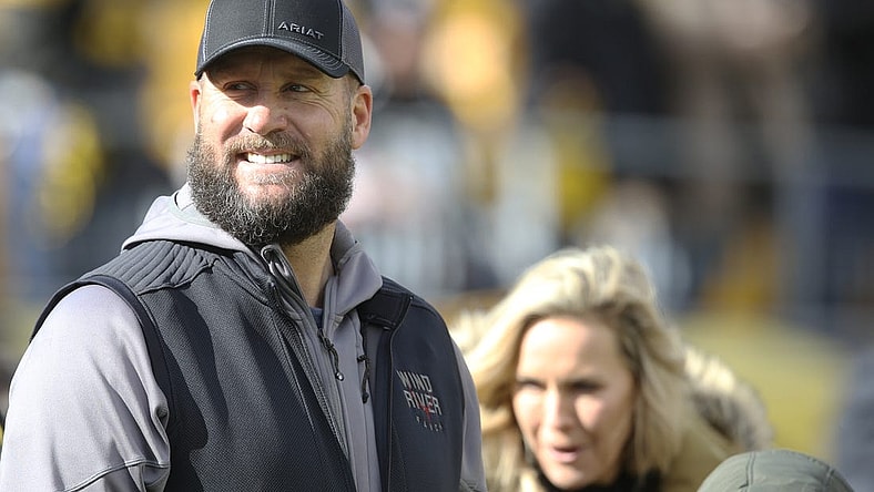 Nov 13, 2022; Pittsburgh, Pennsylvania, USA; Pittsburgh Steelers former quarterback Ben Roethlisberger in attendance as the Steelers host the New Orleans Saints at Acrisure Stadium. Mandatory Credit: Charles LeClaire-USA TODAY Sports