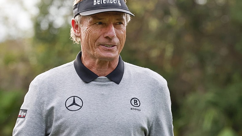 Dec 16, 2022; Orlando, Florida, USA; Bernhard Langer walks off of the ninth green during a pro-am round of the PNC Championship golf tournament at Ritz Carlton Golf Club Grande Lakes Orlando Course. Mandatory Credit: Reinhold Matay-USA TODAY Sports