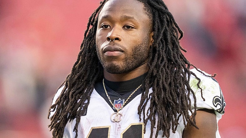 November 27, 2022; Santa Clara, California, USA; New Orleans Saints running back Alvin Kamara (41) after the game against the San Francisco 49ers at Levi's Stadium. Mandatory Credit: Kyle Terada-USA TODAY Sports