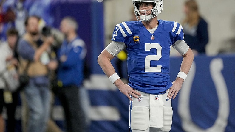 Jan. 8, 2023; Indianapolis, IN; Indianapolis Colts quarterback Matt Ryan (2) walks on the field Sunday, Jan. 8, 2023, before a game against the Houston Texans at Lucas Oil Stadium in Indianapolis. Mandatory Credit: Robert Scheer-USA TODAY NETWORK
