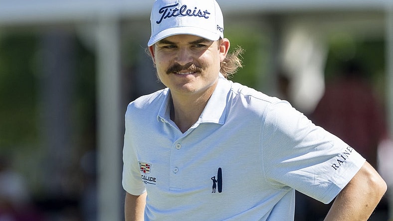 January 12, 2023; Honolulu, Hawaii, USA;  Carson Young on the 18th hole during the first round of the Sony Open in Hawaii golf tournament at Waialae Country Club. Mandatory Credit: Kyle Terada-USA TODAY Sports