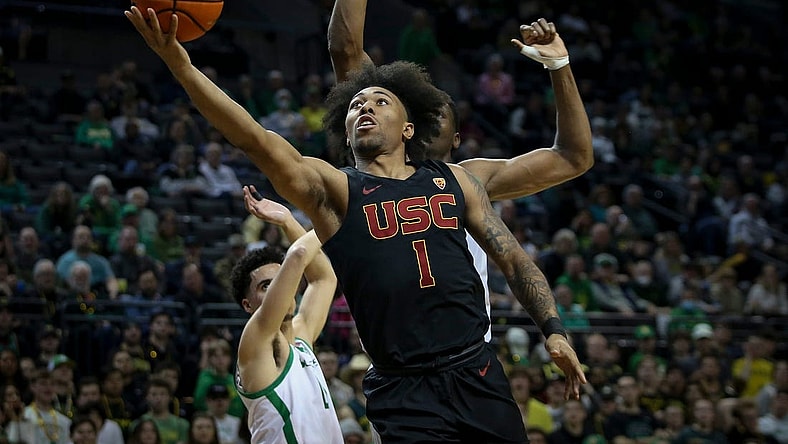 USC guard Malik Thomas puts up a shot as the Oregon Ducks host the Southern California Trojans Thursday, Feb. 9, 2023, at Matthew Knight Arena in Eugene, Ore.

Ncaa Basketball Usc At Oregon Mbb Southern California At Oregon