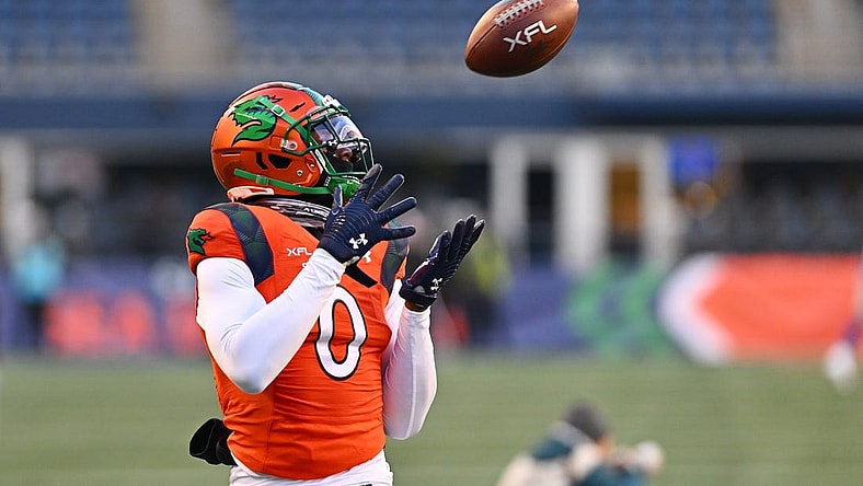 Feb 23, 2023; Seattle, WA, USA; Seattle Sea Dragons wide receiver Josh Gordon (0) catches a pass during pregame warmups prior to the game against the St. Louis Battlehawks at Lumen Field. Mandatory Credit: Steven Bisig-USA TODAY Sports