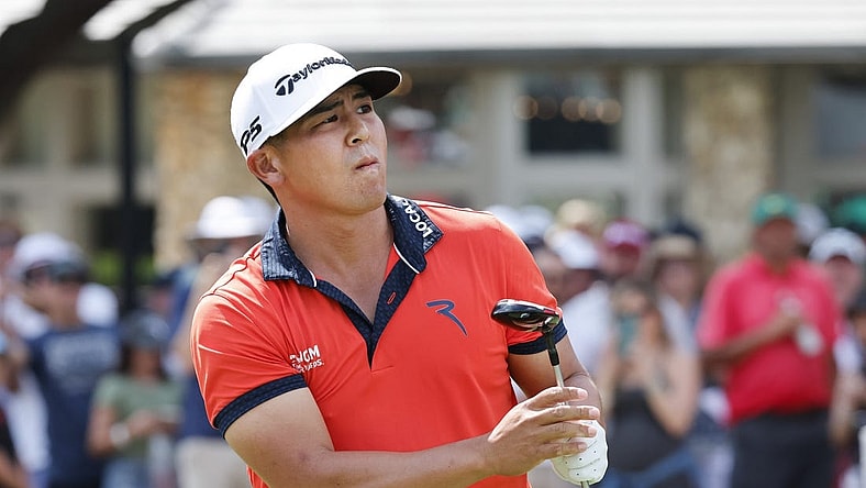 Mar 4, 2023; Orlando, Florida, USA;  Kurt Kitayama watches his drive on the first tee during the third round of the Arnold Palmer Invitational golf tournament. Mandatory Credit: Reinhold Matay-USA TODAY Sports