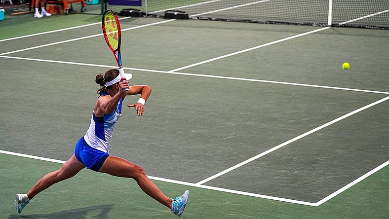 Tennis player Varvara Gracheva swings at a ball during her ATX Open semifinal match against Katie Volynets at the Westwood Country Club on Saturday, March. 4, 2023 in Austin.

Aem Atx Open Sat 11