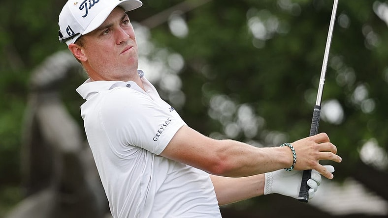 Mar 5, 2023; Orlando, Florida, USA;  Justin Thomas hits his drive on the first hole during the final round of the Arnold Palmer Invitational golf tournament. Mandatory Credit: Reinhold Matay-USA TODAY Sports