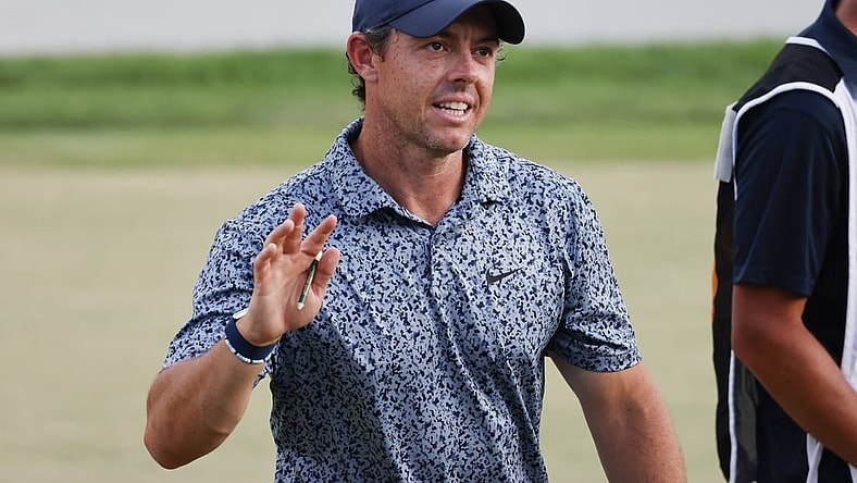 Mar 5, 2023; Orlando, Florida, USA; Rory McIlroy walks off of the 18th green during the final round of the Arnold Palmer Invitational golf tournament. Mandatory Credit: Reinhold Matay-USA TODAY Sports