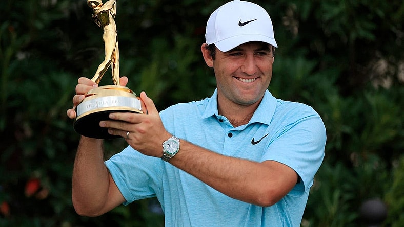 March 12: Scottie Scheffler holds up The Players Championship trophy at TPC Sawgrass in Ponte Vedra Beach, Florida.

Syndication Florida Times Union