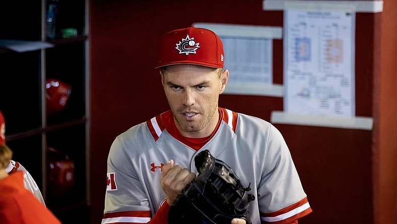 Mar 14, 2023; Phoenix, Arizona, USA; Canada first baseman Freddie Freeman prior to game against Colombia during the World Baseball Classic at Chase Field. Mandatory Credit: Mark J. Rebilas-USA TODAY Sports