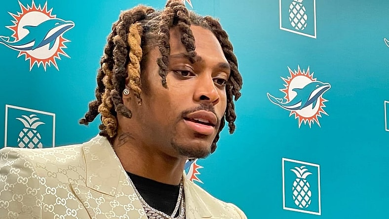 Dolphins cornerback Jalen Ramsey addresses reporters at the team facility Thursday.

Img 9675