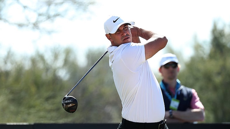 Mar 17, 2023; Tucson, Arizona, USA; Brooks Koepka tees off from the 2nd tee during the first round of the LIV Golf event at The Gallery Golf Club. Mandatory Credit: Zachary BonDurant-USA TODAY Sports