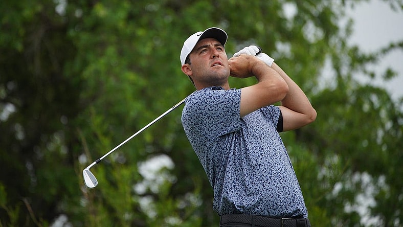 Mar 22, 2023; Austin, Texas, USA; Scottie Scheffler tees off during the first round of the World Golf Championships-Dell Technologies Match Play golf tournament. Mandatory Credit: Dustin Safranek-USA TODAY Sports