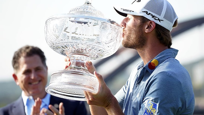 Mar 26, 2023; Austin, Texas, USA; Sam Burns wins the championship match against Cameron Young during the final day of the World Golf Championships-Dell Technologies Match Play golf tournament. Mandatory Credit: Dustin Safranek-USA TODAY Sports