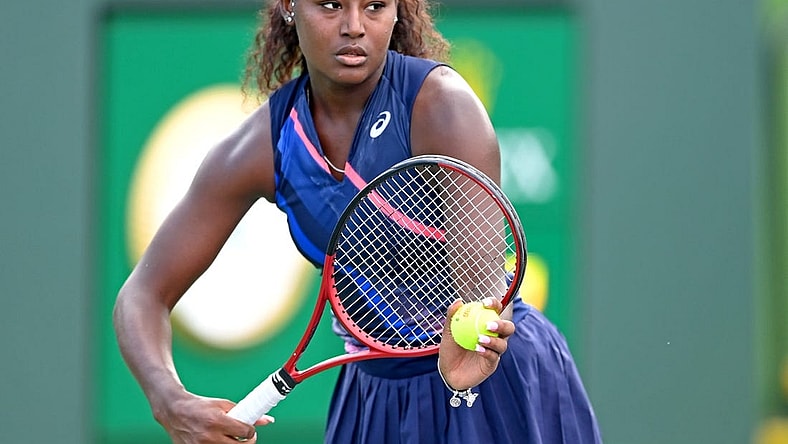 Oct 4, 2021; Indian Wells, CA, USA; Alycia Parks (USA) during her first round qualifying match against Leonnie Kung (not pictured) at the Indian Wells Tennis Garden. Mandatory Credit: Jayne Kamin-Oncea-USA TODAY Sports