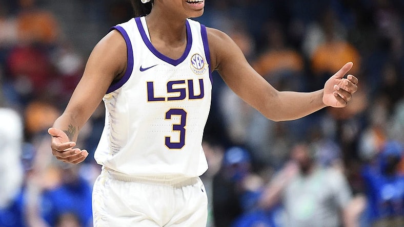 LSU guard Khayla Pointer (3) reacts to a call during the game against Kentucky in the SEC Women's Basketball Tournament game in Nashville, Tenn. on Friday, March 4, 2022.

Sec Tourney Lsu Ky
