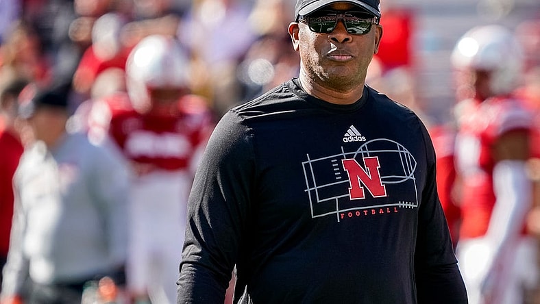 Oct 29, 2022; Lincoln, Nebraska, USA; Nebraska Cornhuskers interim head coach Mickey Joseph looks to the sideline before the game against the Illinois Fighting Illini at Memorial Stadium. Mandatory Credit: Dylan Widger-USA TODAY Sports