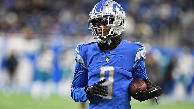 Dec 4, 2022; Detroit, Michigan, USA; Detroit Lions wide receiver Jameson Williams (9) warms up prior to his first game for the Lions coming off injury against the Jacksonville Jaguars at Ford Field. Mandatory Credit: Lon Horwedel-USA TODAY Sports
