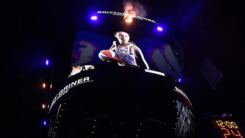Dec 10, 2022; Chicago, Illinois, USA; The Chicago Bulls honor the return of Brittney Griner before a game against the Dallas Mavericks at United Center. Mandatory Credit: David Banks-USA TODAY Sports