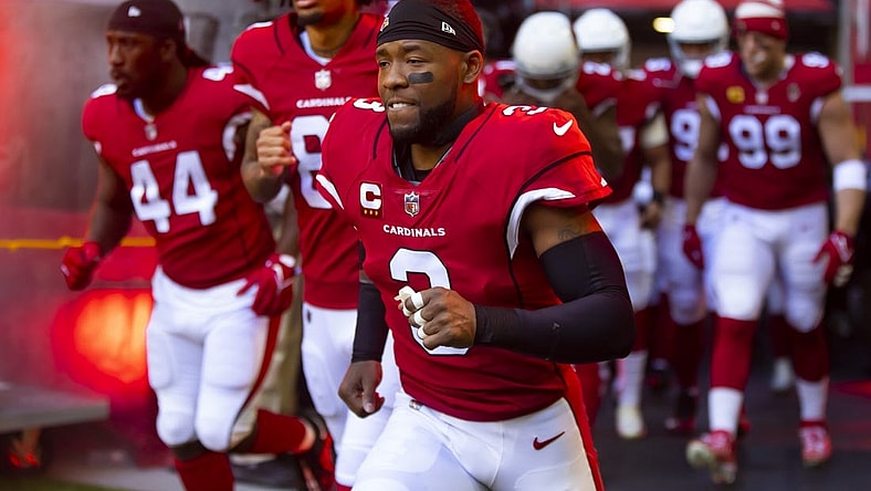 Nov 27, 2022; Glendale, Arizona, USA; Arizona Cardinals safety Budda Baker (3) against the Los Angeles Chargers at State Farm Stadium. Mandatory Credit: Mark J. Rebilas-USA TODAY Sports