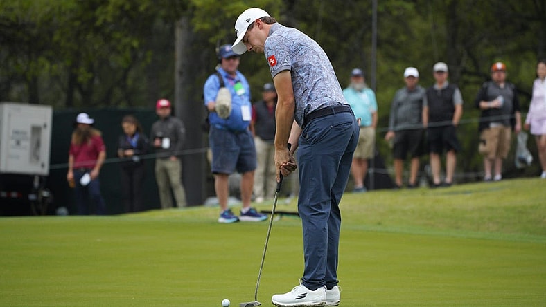 Mar 22, 2023; Austin, Texas, USA; Matt Fitzpatrick putts during the first round of the World Golf Championships-Dell Technologies Match Play golf tournament. Mandatory Credit: Dustin Safranek-USA TODAY Sports