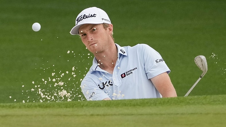Apr 4, 2023; Augusta, Georgia, USA; Will Zalatoris hits out of the sand on the second hole during a practice round for The Masters golf tournament at Augusta National Golf Club. Mandatory Credit: Michael Madrid-USA TODAY Network