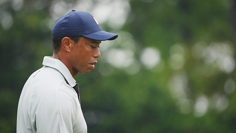 Apr 4, 2023; Augusta, Georgia, USA; Tiger Woods practices on the no. 1 green during a practice round for The Masters golf tournament at Augusta National Golf Club. Mandatory Credit: Danielle Parhizkaran-USA TODAY Network

Pga The Masters Practice Round