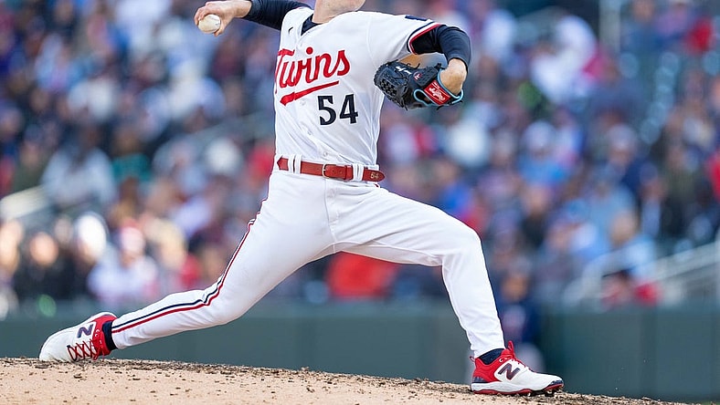 Apr 7, 2023; Minneapolis, Minnesota, USA; Minnesota Twins starting pitcher Sonny Gray (54) pitches to the Houston Astros in the fifth inningat Target Field. Mandatory Credit: Matt Blewett-USA TODAY Sports