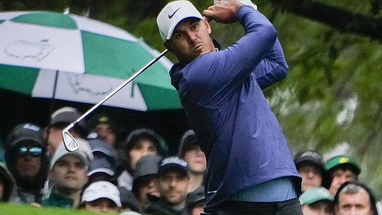 Apr 8, 2023; Augusta, Georgia, USA; Brooks Koepka tees off on the fourth hole during the third round of The Masters golf tournament. Mandatory Credit: Danielle Parhizkaran-USA TODAY Network