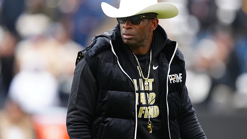 Apr 22, 2023; Boulder, CO, USA; Colorado Buffaloes head coach Deion Sanders before the start of the spring game at Folsom Filed. Mandatory Credit: Ron Chenoy-USA TODAY Sports