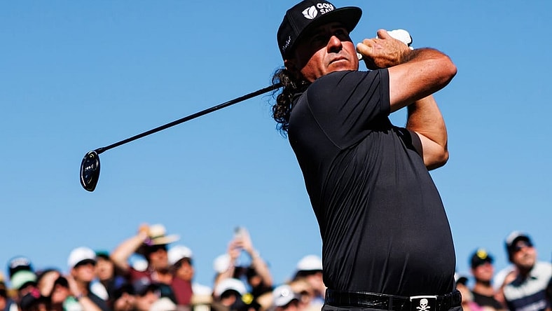Apr 23, 2023; Adelaide, South Australia, AUS; Pat Perez of Team Aces hits a shot during the final round of LIV Golf Adelaide golf tournament at Grange Golf Club. Mandatory Credit: Mike Frey-USA TODAY Sports