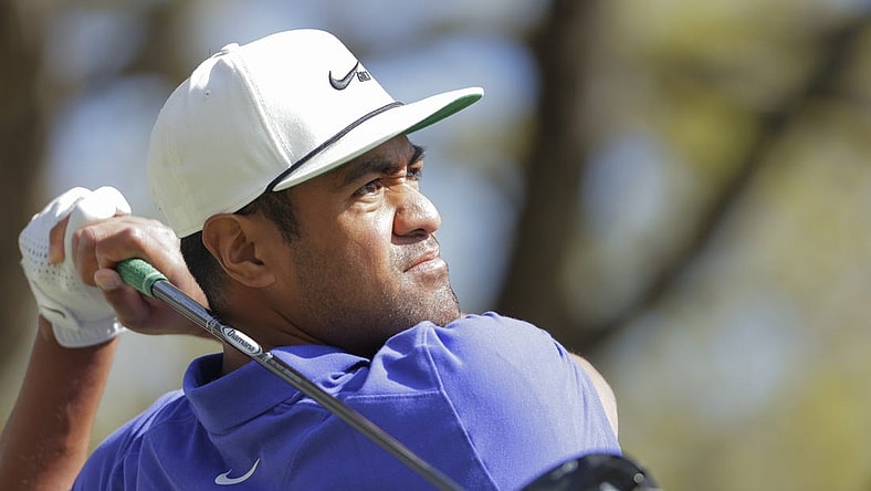 Mar 25, 2021; Austin, Texas, USA; Tony Finau on #1 tee box during the second day of the WGC Dell Technologies Match Play golf tournament at Austin Country Club. Mandatory Credit: Erich Schlegel-USA TODAY Sports