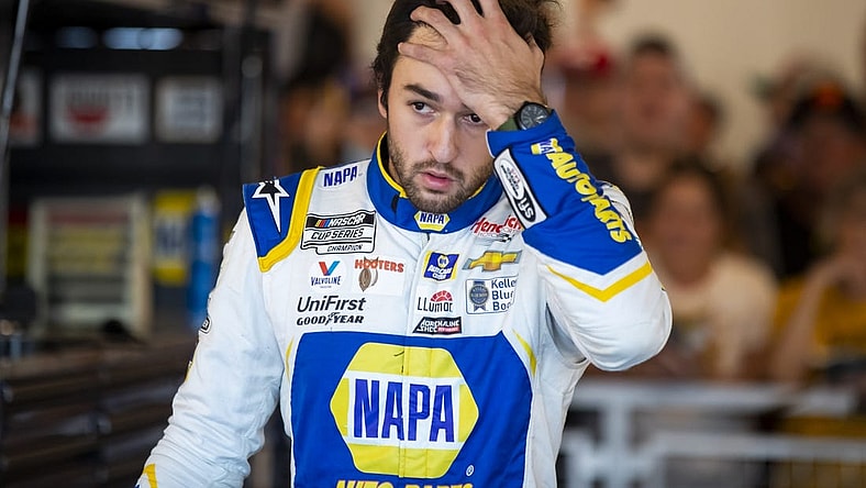 Nov 6, 2021; Avondale, Arizona, USA; NASCAR Cup Series driver Chase Elliott reacts during qualifying for the Cup Series Championship race at Phoenix Raceway. Mandatory Credit: Mark J. Rebilas-USA TODAY Sports