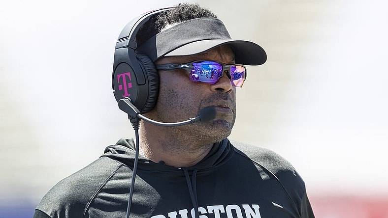 May 8, 2022; Birmingham, AL, USA;  Houston Gamblers head coach Kevin Sumlin paces the sidelines during the first half at Protective Stadium. Mandatory Credit: Vasha Hunt-USA TODAY Sports