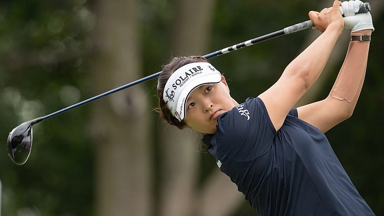 Aug 25, 2022; Ottawa, Ontario, CAN; Jin Young Ko of Korea tees off during the first round of the CP Women's Open golf tournament. Mandatory Credit: Marc DesRosiers-USA TODAY Sports