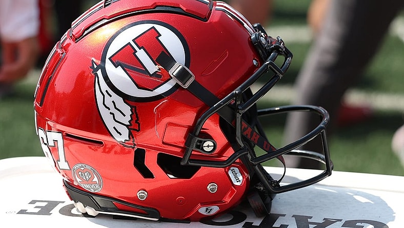 Sep 10, 2022; Salt Lake City, Utah, USA; A general view of the football helmet worn by the Utah Utes against the Southern Utah Thunderbirds at Rice-Eccles Stadium. Mandatory Credit: Rob Gray-USA TODAY Sports