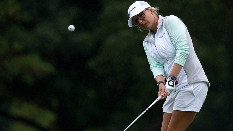 Sarah Kemp chips onto the green on hole one of the Kendale Course during the final round of the Kroger Queen City Championship presented by P&G at the Kenwood Country Club in Madeira on Sunday, Sept. 11, 2022.

Lpga Queen City Championship 0160